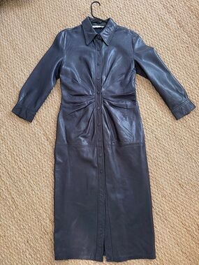 Zara real leather fitted dress
